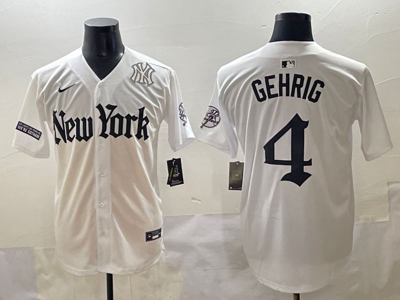 Men 2025 New York Yankees #4 Gehrig White Five generations Joint Name Nike MLB Jersey style 8->new york yankees->MLB Jersey